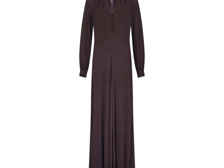 1970s Roland Klein Brown Silk Jersey Maxi Dress Discount