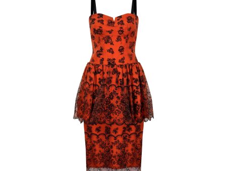 1960s Diana Floral Black and Orange Flock Print Dress Hot on Sale