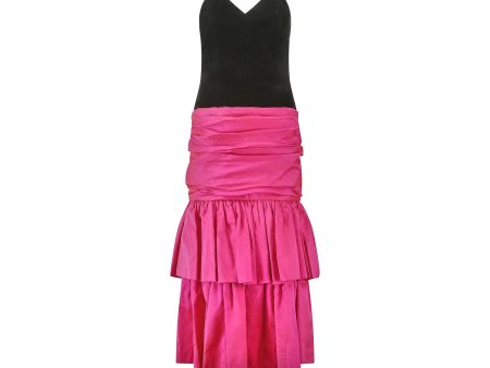 1980s Hidy Misawa Black Velvet and Hot Pink Silk Dress Online Sale