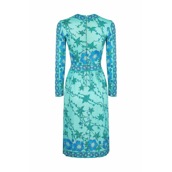 1970s Emilio Pucci Turquoise Printed Silk Jersey Dress With Cross Over Bodice Fashion