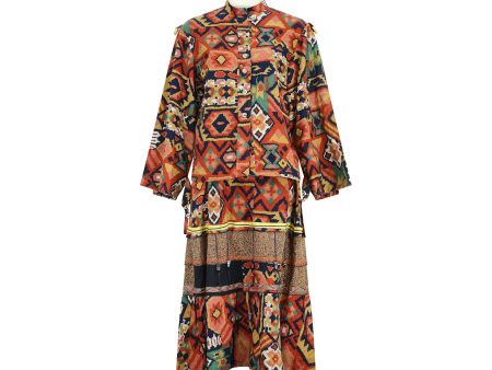 1970s Janet Moira Colourful Pattern Print Skirt Suit Fashion