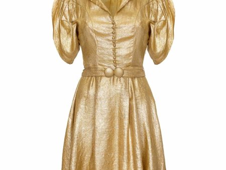 1930s Gold Lame Dress with Cape Sleeves and Matching Belt For Cheap