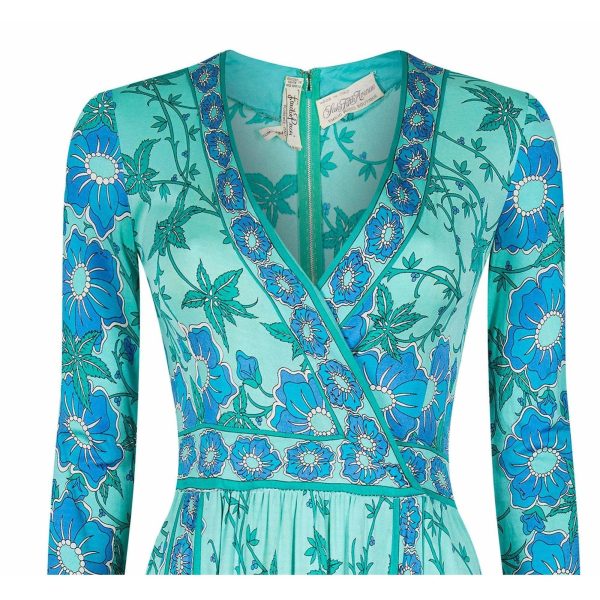 1970s Emilio Pucci Turquoise Printed Silk Jersey Dress With Cross Over Bodice Fashion