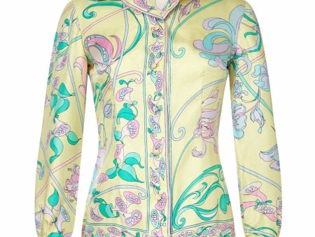 Emilio Pucci 1960s Pale Yellow Silk Blouse With Floral Design For Discount