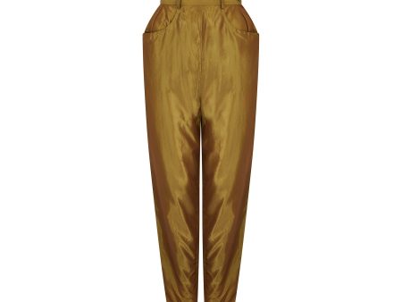 1992 Yves Saint Laurent Runway Documented Irridescent Green Silk Trousers Discount