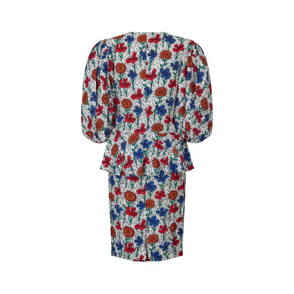 1980s Jean Muir Floral Cotton Peplum Skirt Suit Online Hot Sale