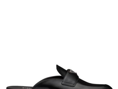 Womens Prada Triangle Logo Leather Mules Fashion