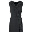 1960s Black Crepe Wrap Over Lace Ruffle Hem Dress Cheap