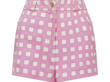 1993 Runway Gianni Versace Pink and White Gingham Shorts Online Sale