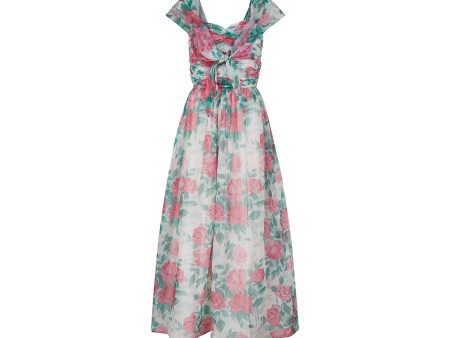 1950s Jenners Rose Print Organza Maxi Dress Supply