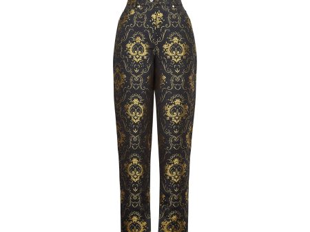 1990s Gianni Versace Couture Black and Gold Baroque Jeans Online now