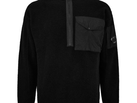 CP Company Black Lambswool Pocket Hoodie For Cheap