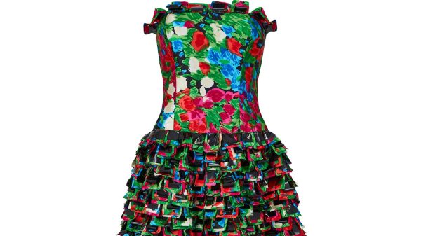 2008 Runway Oscar de la Renta Strapless Ruffle Tiered Dress Fashion