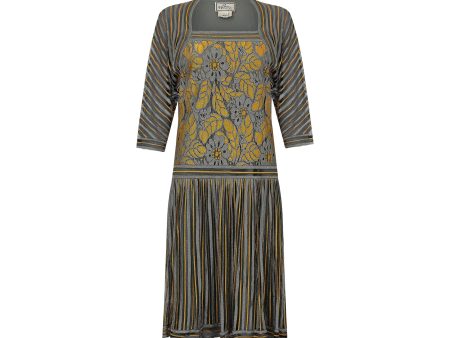 1970s Janice Wainwright Grey and Gold Flapper Style Dress Hot on Sale