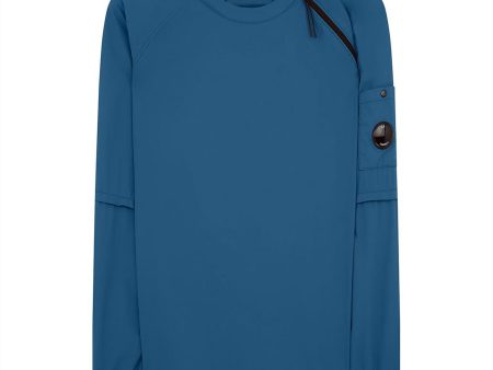 CP Company Blue Crew Neck Nylon Stretch Double Sweatshirt For Sale