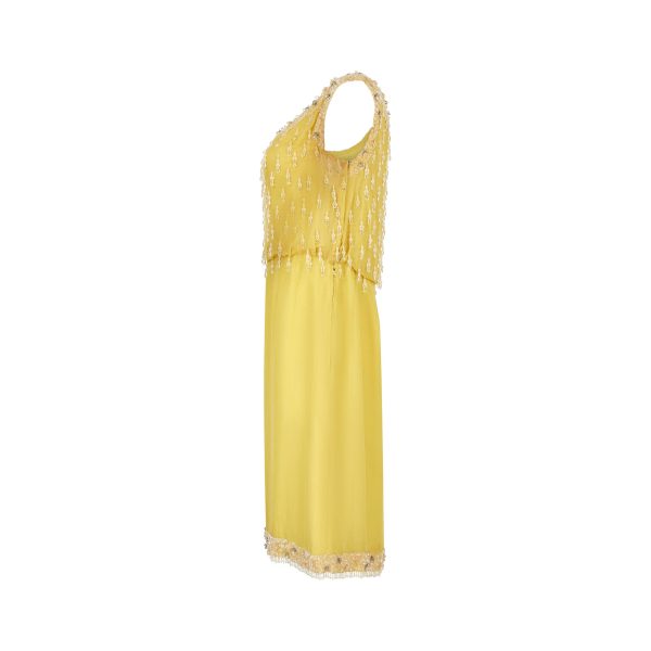 1960s French Couture Yellow Silk Chiffon Sequin Beaded Dress Online