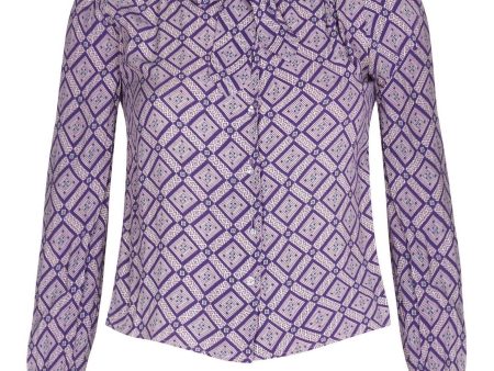 1970s Jeff Banks Geometric Purple Blouse Online Hot Sale