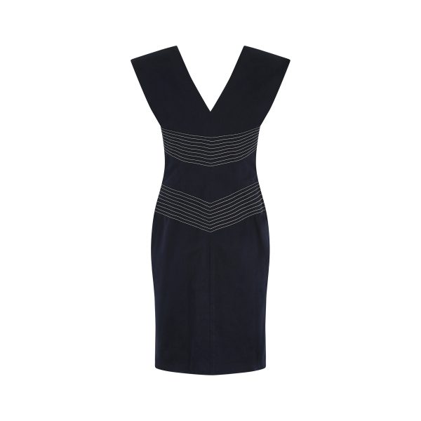 2000s Thierry Mugler Couture Navy Cotton Chevron Dress Supply