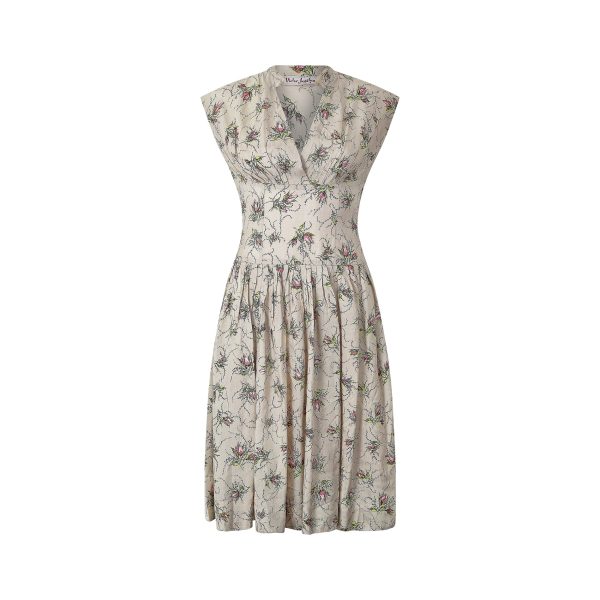 1950s Victor Josselyn Silk Floral Rose Spray Print Dress Online Hot Sale