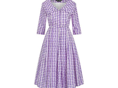 1950s Sambo Fashions Purple and White Silk Shirtwaister Dress Supply