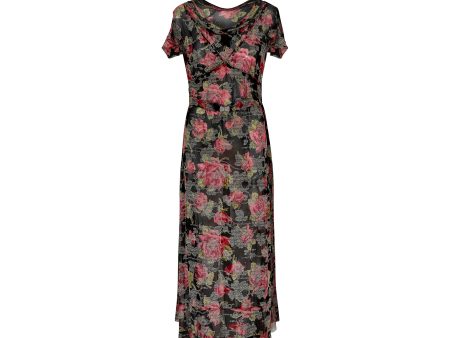 1930s Chiffon and Lame Rose Print Dress Online