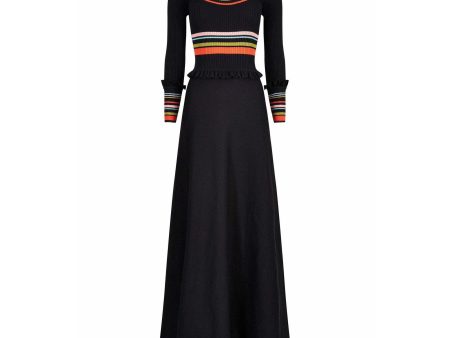 1970s Crissa Black Jersey Knit Wool Ribbed Maxi Dress For Cheap