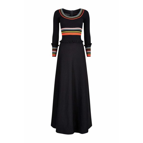 1970s Crissa Black Jersey Knit Wool Ribbed Maxi Dress For Cheap