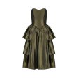 ARCHIVE - 1980s Katerina Strapless Olive Green Taffeta Dress For Discount