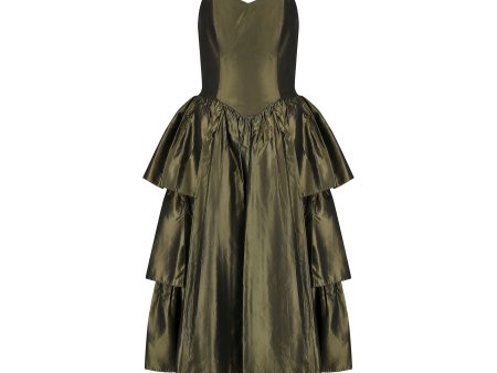 ARCHIVE - 1980s Katerina Strapless Olive Green Taffeta Dress For Discount