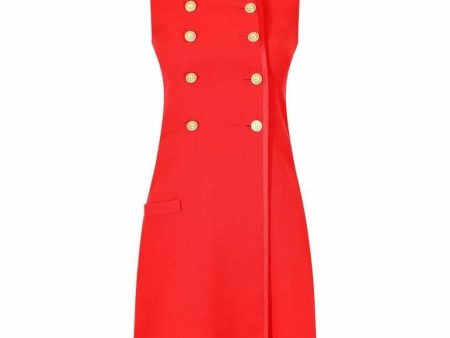 ARCHIVE - 1970s Ted Lapidus Haute Couture Red Pinafore Dress Hot on Sale