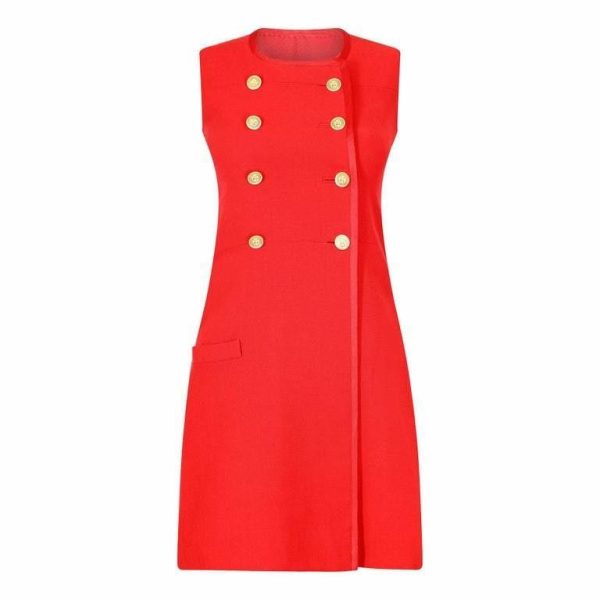 ARCHIVE - 1970s Ted Lapidus Haute Couture Red Pinafore Dress Hot on Sale