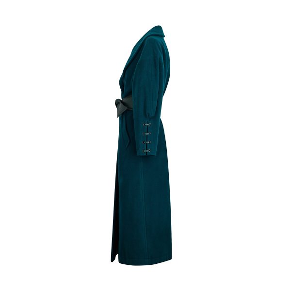 1980s Claude Montana Teal Green Wool Overcoat Discount