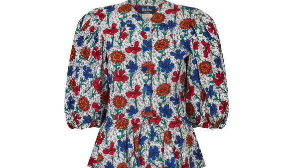 1980s Jean Muir Floral Cotton Peplum Skirt Suit Online Hot Sale