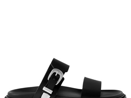 Womens Celine Black Leather Buckle Sandals Fashion