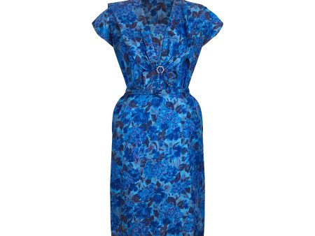 1950s Blue Floral Wiggle Dress Online