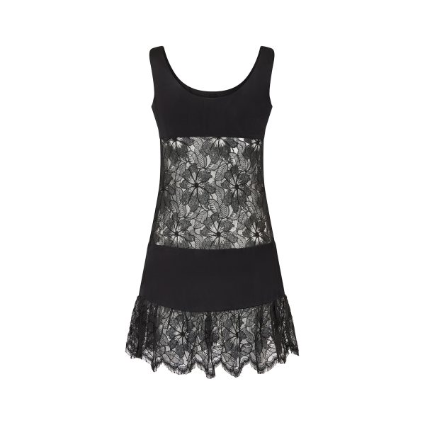 1960s Gerald McCann Black Satin and Floral Lace Cutout Dress For Sale