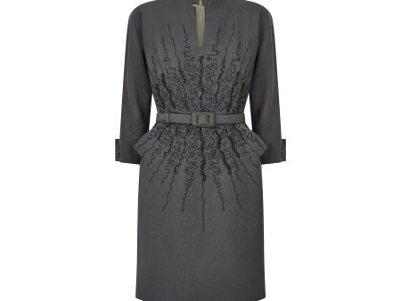 1950s Grey Wool Dolman Sleeve Dress with Elaborate Beadwork For Sale