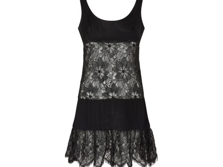 1960s Gerald McCann Black Satin and Floral Lace Cutout Dress For Sale