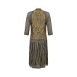 1970s Janice Wainwright Grey and Gold Flapper Style Dress Hot on Sale