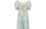 1990s Bespoke Embellished Lace and Crystal Turquoise Dress on Sale