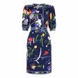 1970s Leonard Poly Jersey Abstract Print Floral Dress Cheap