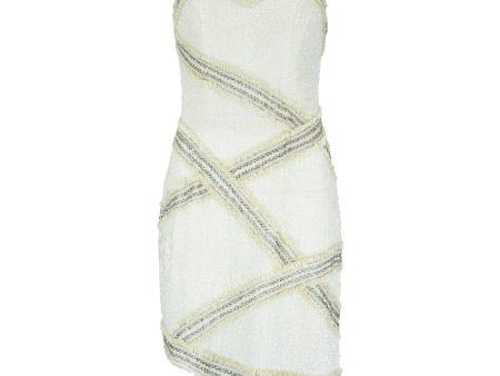 1990s Fabrice Cream Beaded and Lace Strapless Dress Cheap