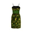 1960s Velvet and Green Satin Rose Print Dress For Cheap