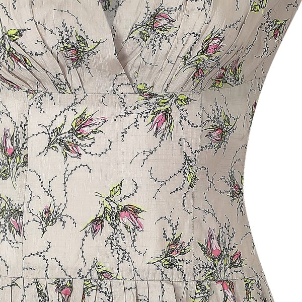 1950s Victor Josselyn Silk Floral Rose Spray Print Dress Online Hot Sale