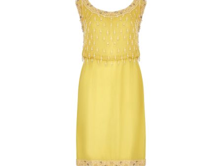 1960s French Couture Yellow Silk Chiffon Sequin Beaded Dress Online