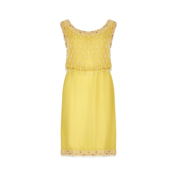 1960s French Couture Yellow Silk Chiffon Sequin Beaded Dress Online