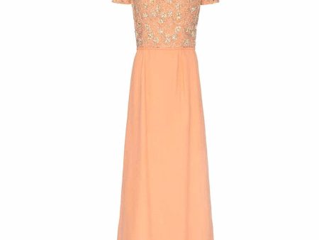 1960’s Peach Crepe Full Length Couture Dress with Beaded Bodice Cheap