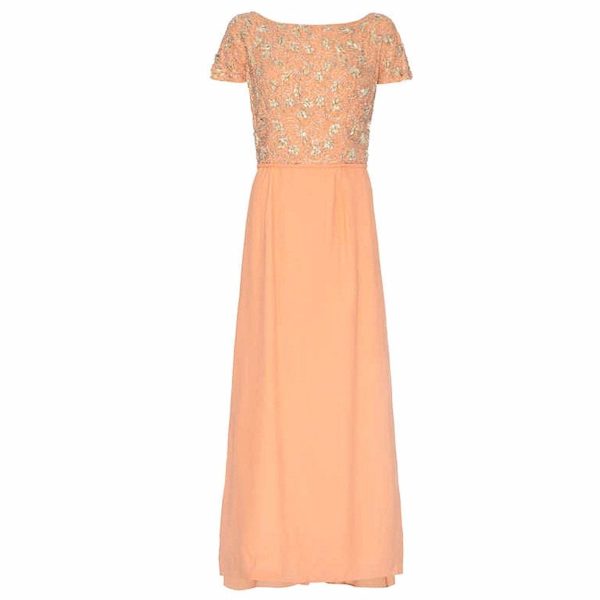 1960’s Peach Crepe Full Length Couture Dress with Beaded Bodice Cheap