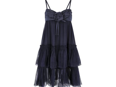 2008 Christian Dior Navy Silk Chiffon Babydoll Dress For Sale