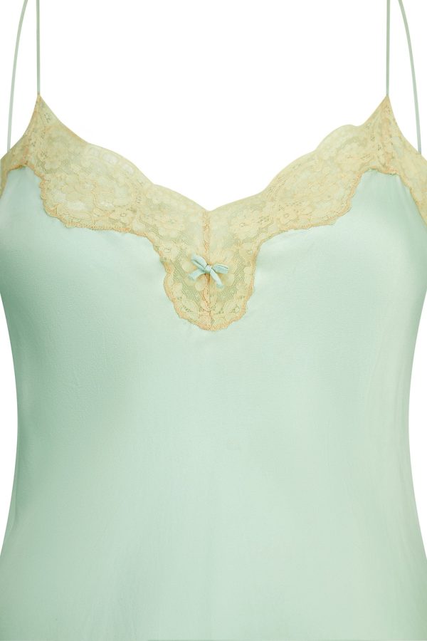 1980s Jenny Dobell Seafoam Green and Lace Slip Dress Cheap